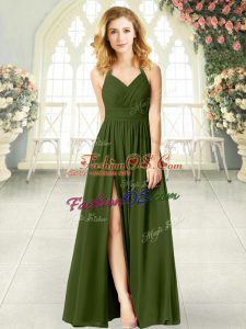 Olive Green Zipper Prom Party Dress Ruching Sleeveless Floor Length
