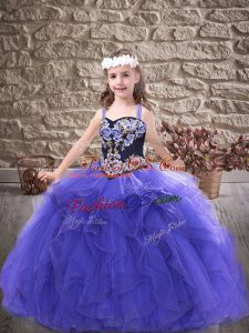 Elegant Straps Sleeveless Lace Up Little Girls Pageant Dress Wholesale Purple Tulle
