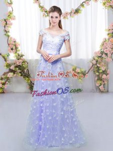 Top Selling Off The Shoulder Cap Sleeves Lace Up Bridesmaids Dress Lavender Tulle