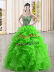 Floor Length Ball Gowns Sleeveless Green Quinceanera Gown Lace Up