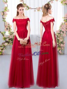 Floor Length Wine Red Dama Dress Tulle Sleeveless Lace