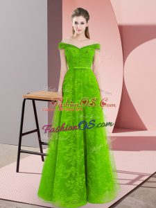 Pretty Green A-line Tulle Off The Shoulder Sleeveless Beading Floor Length Lace Up Prom Party Dress