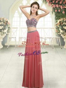 Sexy Watermelon Red Backless Sweetheart Beading Dress for Prom Chiffon Sleeveless