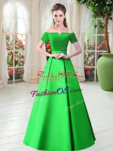 Extravagant Green Prom Dresses Prom and Party with Belt Off The Shoulder Short Sleeves Lace Up