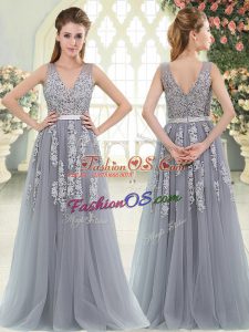 Affordable Grey Sleeveless Tulle Zipper Prom Party Dress for Prom and Party