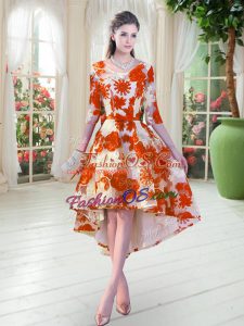 Fantastic Orange Red Scoop Neckline Belt Prom Party Dress Half Sleeves Lace Up