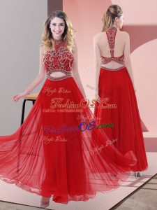 Sumptuous Ankle Length Red Homecoming Dress Halter Top Sleeveless Backless
