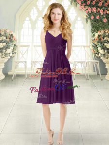 Romantic Knee Length Zipper Dress for Prom Purple for Prom and Party with Ruching