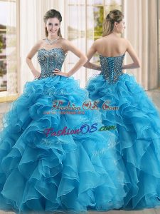 Discount Baby Blue Sweetheart Lace Up Beading and Ruffles Quinceanera Gowns Sleeveless