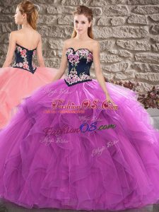 Purple Sleeveless Beading and Embroidery Floor Length Quinceanera Gowns
