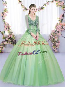 Tulle Long Sleeves Floor Length Quince Ball Gowns and Lace and Appliques