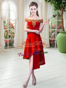 Asymmetrical A-line Sleeveless Red Prom Evening Gown Zipper