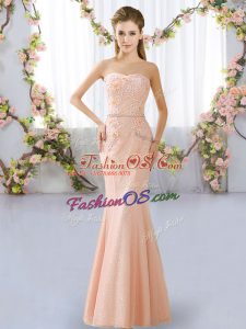 Dynamic Peach Lace Up Sweetheart Beading Bridesmaid Gown Lace Sleeveless
