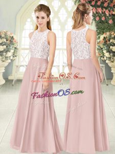 Pink Scoop Zipper Lace Prom Gown Sleeveless