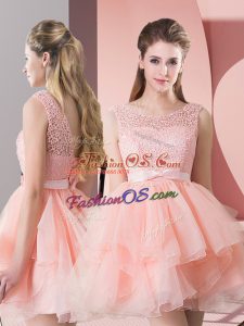 New Arrival Pink A-line Lace Prom Dress Lace Up Organza Sleeveless