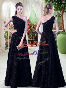Cheap Floor Length Zipper Womens Party Dresses Black for Prom and Party with Appliques