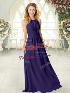 Purple Sleeveless Ruching Floor Length Homecoming Dress