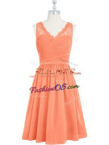 Popular A-line Evening Dress Orange V-neck Chiffon Sleeveless Mini Length Side Zipper