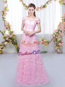 Cap Sleeves Appliques Lace Up Damas Dress