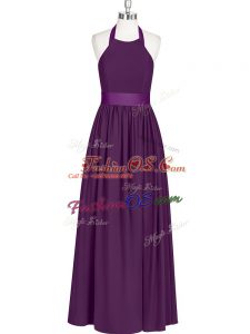 Eggplant Purple Empire Ruching Homecoming Dress Zipper Chiffon Sleeveless Floor Length