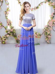 Chic Lavender Empire Sequins Dama Dress Zipper Chiffon Short Sleeves Floor Length