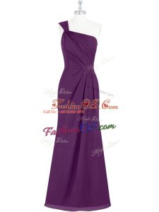 Eggplant Purple Side Zipper One Shoulder Ruching Homecoming Dress Chiffon Sleeveless