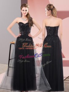Black Sleeveless Floor Length Sequins Lace Up Dress for Prom