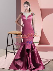 Fine Sleeveless Sweep Train Beading and Appliques Side Zipper Homecoming Dress