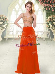 On Sale Sleeveless Floor Length Beading Zipper Homecoming Dress with Rust Red