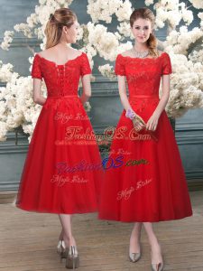 Red Homecoming Dress Prom and Party with Lace Off The Shoulder Short Sleeves Lace Up