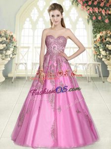 Sweetheart Sleeveless Lace Up Rose Pink Tulle