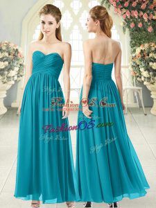 Teal Sleeveless Chiffon Zipper Prom Dresses for Prom and Party