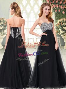 Custom Made Floor Length A-line Sleeveless Black Dress for Prom Lace Up