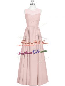 Hot Selling Baby Pink Sleeveless Ruching Floor Length Prom Dress