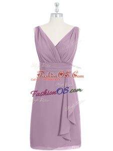 Unique V-neck Sleeveless Zipper Prom Party Dress Purple Chiffon