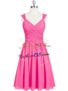 Sleeveless Chiffon Mini Length Zipper Evening Dress in Pink with Ruching