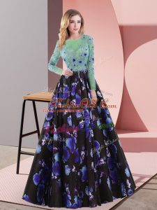 Multi-color Scoop Lace Up Appliques Prom Gown Sweep Train Long Sleeves