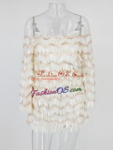 Off The Shoulder Long Sleeves Homecoming Dress Mini Length Ruching White Sequined