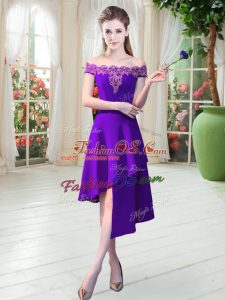 Cute Purple Sleeveless Appliques Asymmetrical Prom Evening Gown