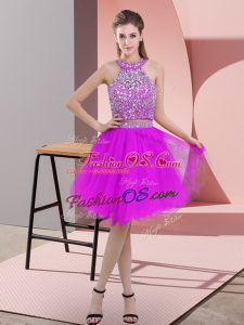 Hot Sale Purple Halter Top Backless Beading Prom Dresses Sleeveless