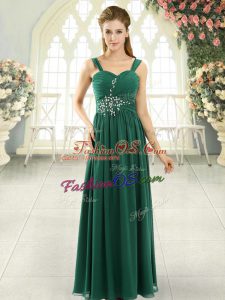 Sleeveless Chiffon Lace Up Prom Dress in Green with Beading and Ruching