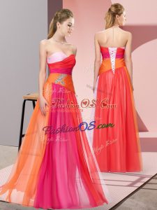 Sleeveless Lace Up Floor Length Beading Homecoming Dress