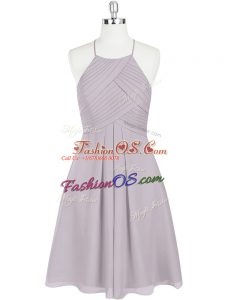 Grey Evening Dress Prom and Party with Ruching Halter Top Sleeveless Zipper