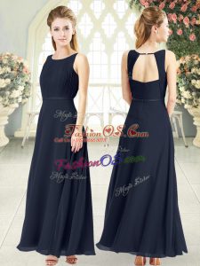 Sumptuous Black Sleeveless Ruching Ankle Length Evening Dress