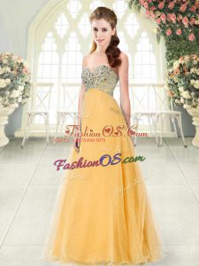 Artistic Beading Prom Dresses Orange Lace Up Sleeveless Floor Length