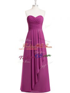 Fuchsia Chiffon Zipper Prom Dresses Sleeveless Floor Length Ruching