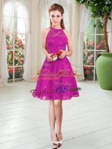 Suitable A-line Fuchsia Scoop Sleeveless Knee Length Zipper