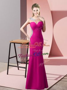 Modest Sleeveless Zipper Floor Length Beading Prom Evening Gown