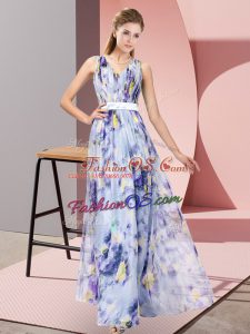 Delicate Multi-color Dress for Prom Prom and Party with Pattern V-neck Sleeveless Zipper