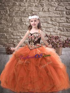 Rust Red Sleeveless Tulle Lace Up Kids Pageant Dress for Party and Wedding Party